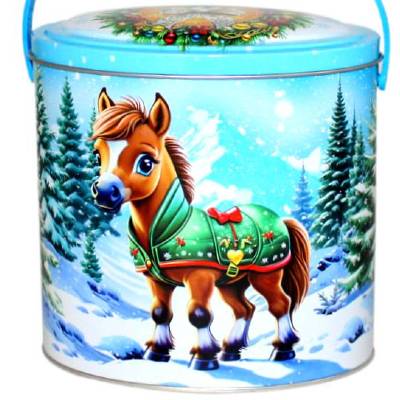 Сладкий подарок на Новый Год в жестяной упаковке весом 610 грамм