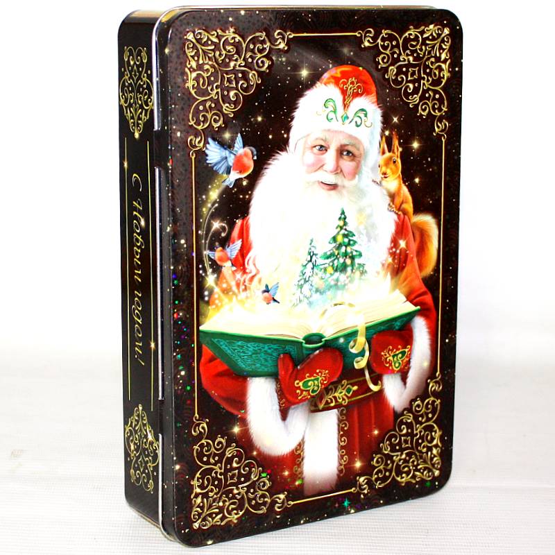 Сладкий новогодний подарок в жестяной упаковке весом 430 грамм